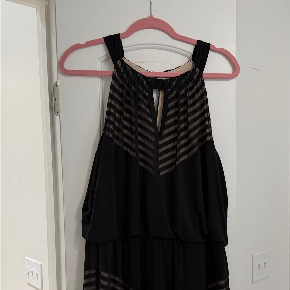 London Times Black Chevron Maxi Dress with tan liner - Picture 3 of 5